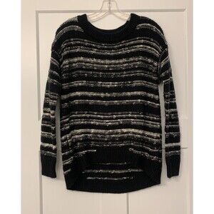Calvin Klein Jeans Black White Striped High Low Knit Pullover Sweater, Size Med